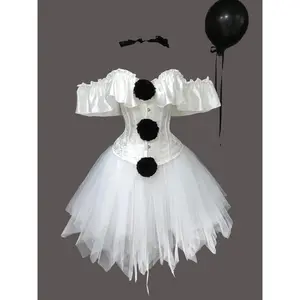 Halloween Clown Set, Black and White Clown Set, Corset, Tutu Skirt, and Scarf Three-Piece Set