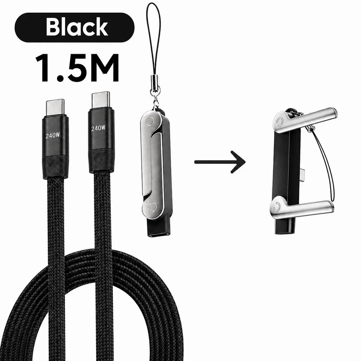 240W Fast Charging Cable with Foldable Phone Stand, USB C to C Super Fast Charger Cable, Adjustable Desktop Charging Holder for Phone, Laptop & Gaming Setup