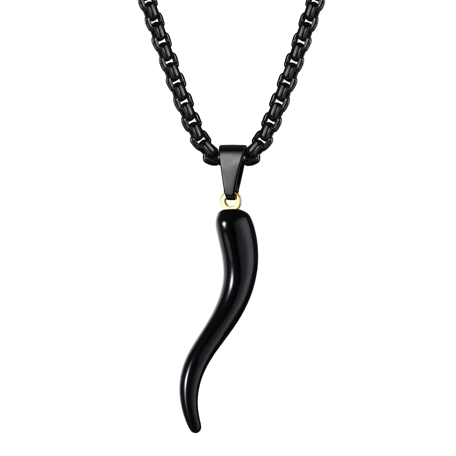 OIDEA Unisex Stainless Steel Cornicello Horn Pendant Necklace - 21.65" Chain Fit, 1.97" Extender, Good Luck Charm Protection Amulet Stainless Steel Jewelry, Adjustable Comfortable Fit, Ideal Gift for Anniversary