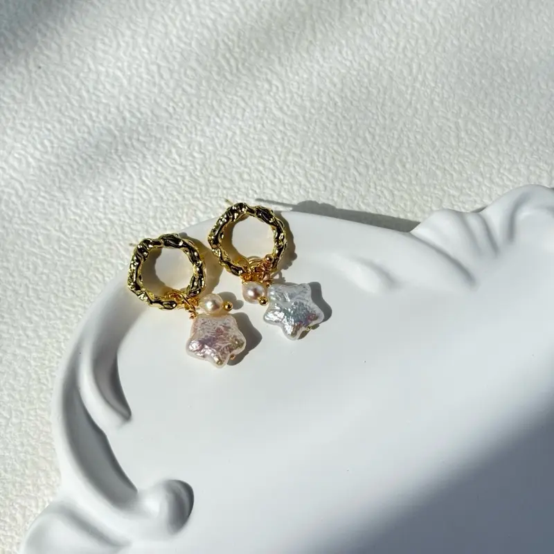White Star Baroque Pearl Earrings