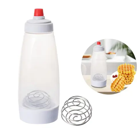 High-Quality Kitchen Batter Bottle with BlenderBall Wire Whisk Mixer, Compact Portable Size, Convenient Design for Easy Mixing & Aeration, Baking Pancakes & Waffles, Cupcake Prep Bakeware Utensils