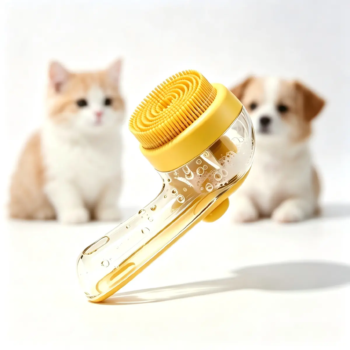 Pet Grooming Brush with 80ml Shampoo Dispenser - Soft Silicone Bath Brush for Short-Hair Dogs, Grooming Supplies with Non-Slip Grip, Deshedding Massage Accessory with On-Demand Shampoo Function, Shampoo On Demand