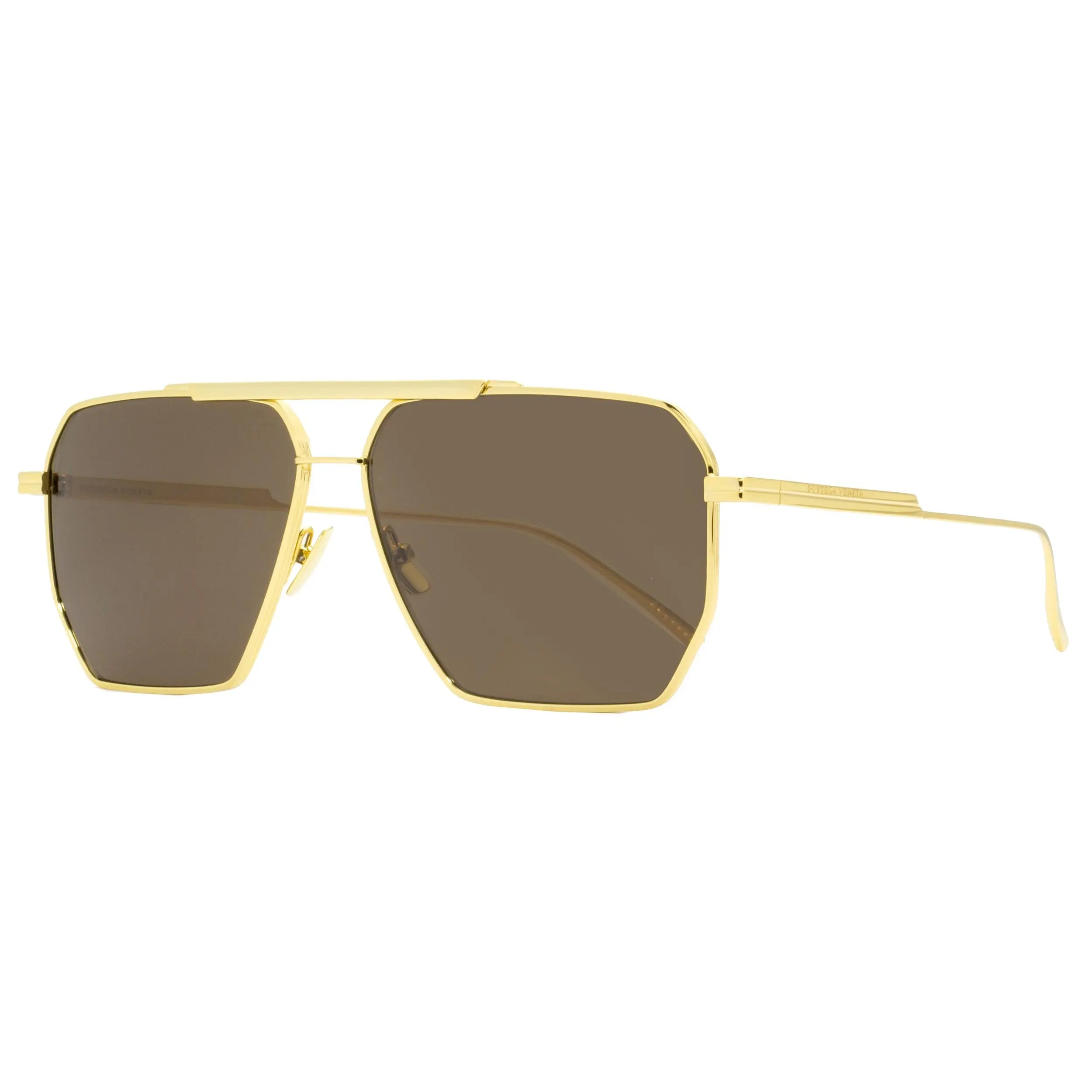 Bottega Veneta Square Sunglasses BV1012S 003 - Masculine Statement Frame Eyewear Fashion, Gold, 60mm, Double Metal Bridge, 100% UV Protection, Fringed Ribbon Detail, Functional Metal Sunglasses with Laser Engraved Logo