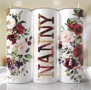 Nanny • 20oz Tumbler Stainless Steel Cup Sublimation Floral Red Pink