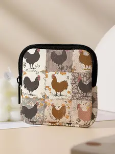 Chicken Pattern Printed Coin Wallet, Zipper Wallet Design, Stylish Wallet, Multifunctional Storage Bag, Durable Polyester, Digital Printing, Key Card Holder, Ideal Gift