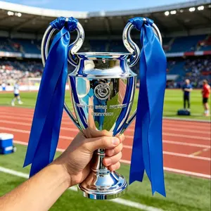 Uefa Cup Trophy Model, Football Match Large Ears Award Statue, Soccer Trophy, Fan Memorial Gift, Blue Ribbon Uefa Cup Replica, Resin Electroplated Champion Trophy
