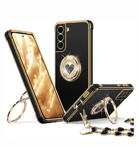 XYZ for Galaxy S22 23 24 25 26 Plus Ultra Case with Stand, for iPhone 15 16 17 Case with Double Ring, Women Girls Bling Luxury Protective Phone Case Heart for Samsung Galaxy S20 FE, White