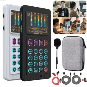 Handheld Live Sound Card Smart Podcasting Audio Mixer Console with Bluetooth Microphone Headphones for Live Streaming Gaming YouTube Recording Small Live Sound card