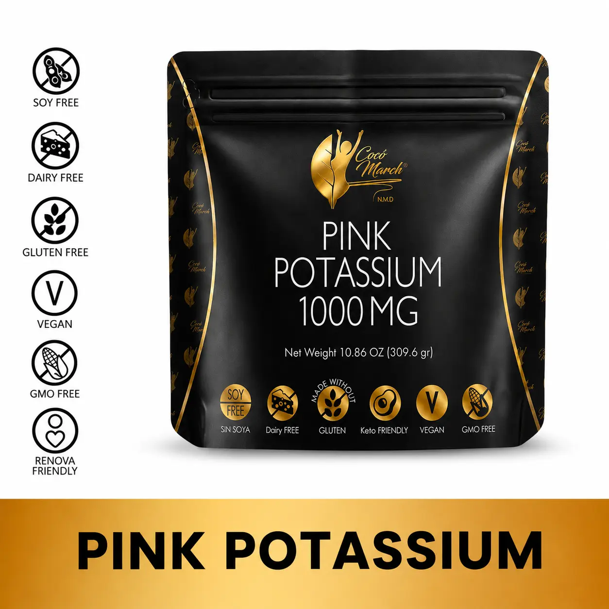 Cocó March N.M.D Pink Potassium 1000MG- Electrolyte Powder – Natural Lemon Flavor Potassium Citrate Powder, Vegan, Gluten Free, Keto Friendly, Non-GMO, 10.86 oz