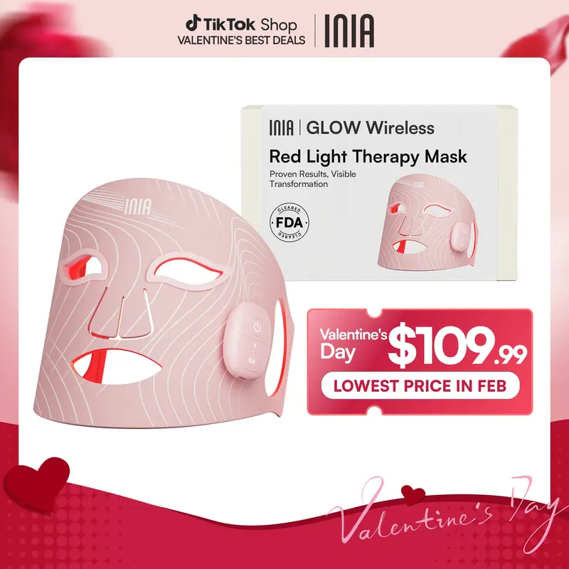 INIA GLOW Wireless LED Face Mask-With Red Light Therapy, 2-Year Warranty,  Portable and Rechargeable for LED Facial Mask Skincare at Home and Travel, Best Valentine's Day Gift for Her