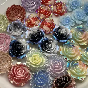 Flatback Resin Flowers Mix - for DIY projects- Glitter, Luminous, Shimmer & UV Options - Unique for Personalized Crafts flat back charms roses rose Bead Assortment Beading Making