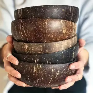Coconut shell Salad Serving bowls with spoons-2/4 sets Dinnerware Sets, perfect for yogurt, salad, rice and dessert-handmade aesthetic kitchen necessities