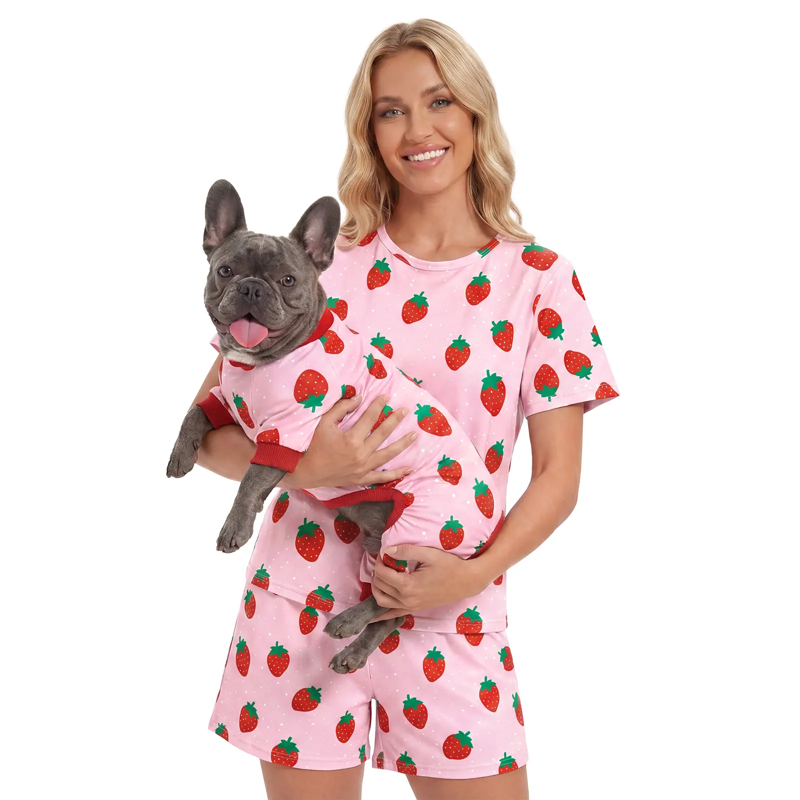 XPUDAC Matching Dog & Owner Pajamas Set for Women Short Sleeve Tee & Shorts,Owner and Pet Pajamas Are Sold Separately,Breathable Casual Loungewear Cute Strawberry Pattern Pet Outfit Summervibes Petlovers Homewear Womenswear Womenswear Womenswear Nightwear