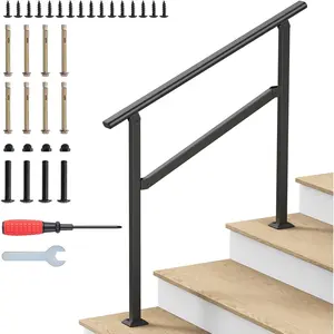 Hand Rails for Steps, 3-4 Steps Wrought Iron Handrails for Steps, Stair Railing for Porch, Home,, Indoor, Staircase Handrails for Wooden, Cement, Brick, Marble (3 Steps)