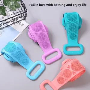 Long Handle Silicone Back Scrubber (Random Color) - Ergonomic Grip Exfoliating Shower Tool, Deep Cleaning Home Spa Bathroom Supply for Adults