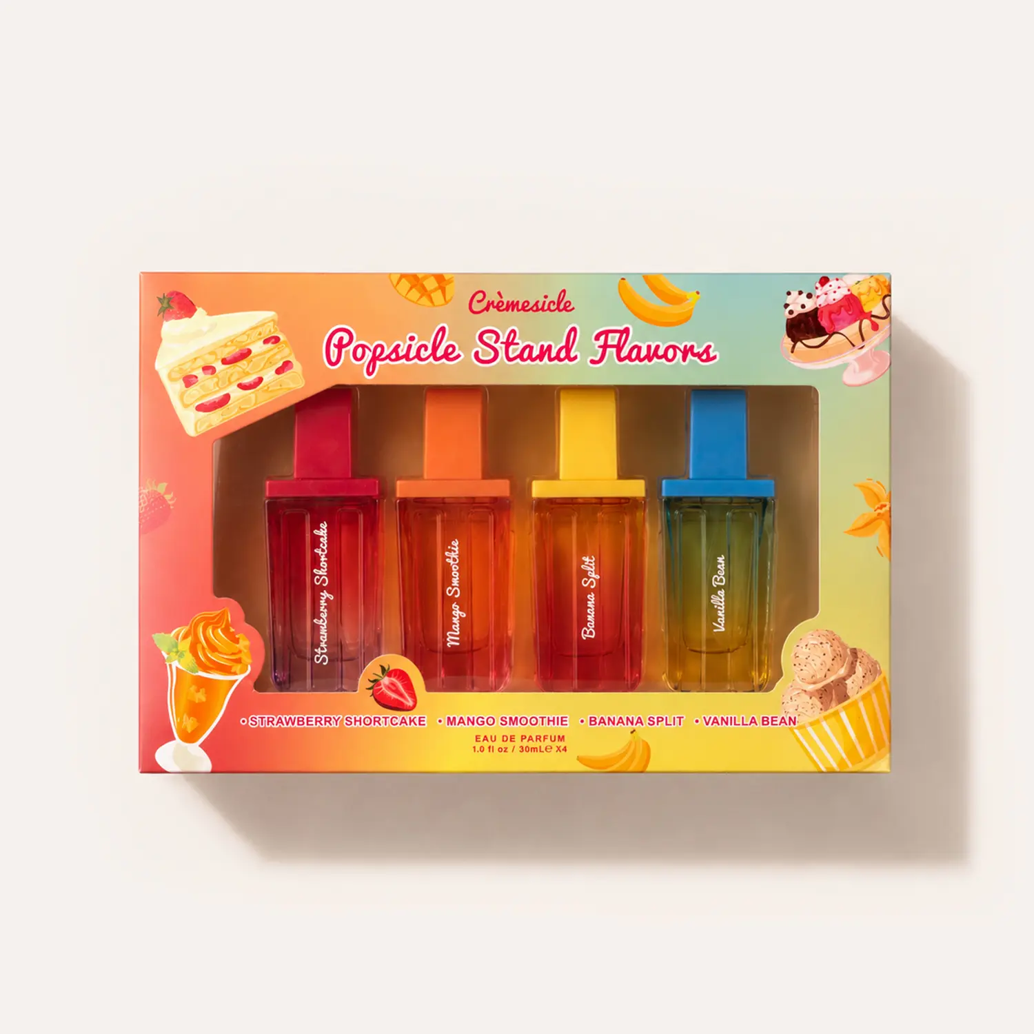 Crèmesicle Popsicle Stand Flavors 4pcs Gift Set – Women's Fragrance 1.0 fl.oz/30ml*4, Gourmand EDP with Mango, Banana, Strawberry &  Vanilla- Summer Vibe