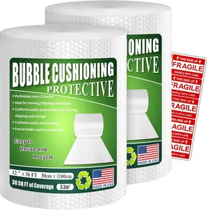 Heavy-Duty Bubble Wrap Cushioning Roll  2 Pack x12x36 Perforated Every 12, -Resistant Packing Wrap for Moving, Shipping & Storage