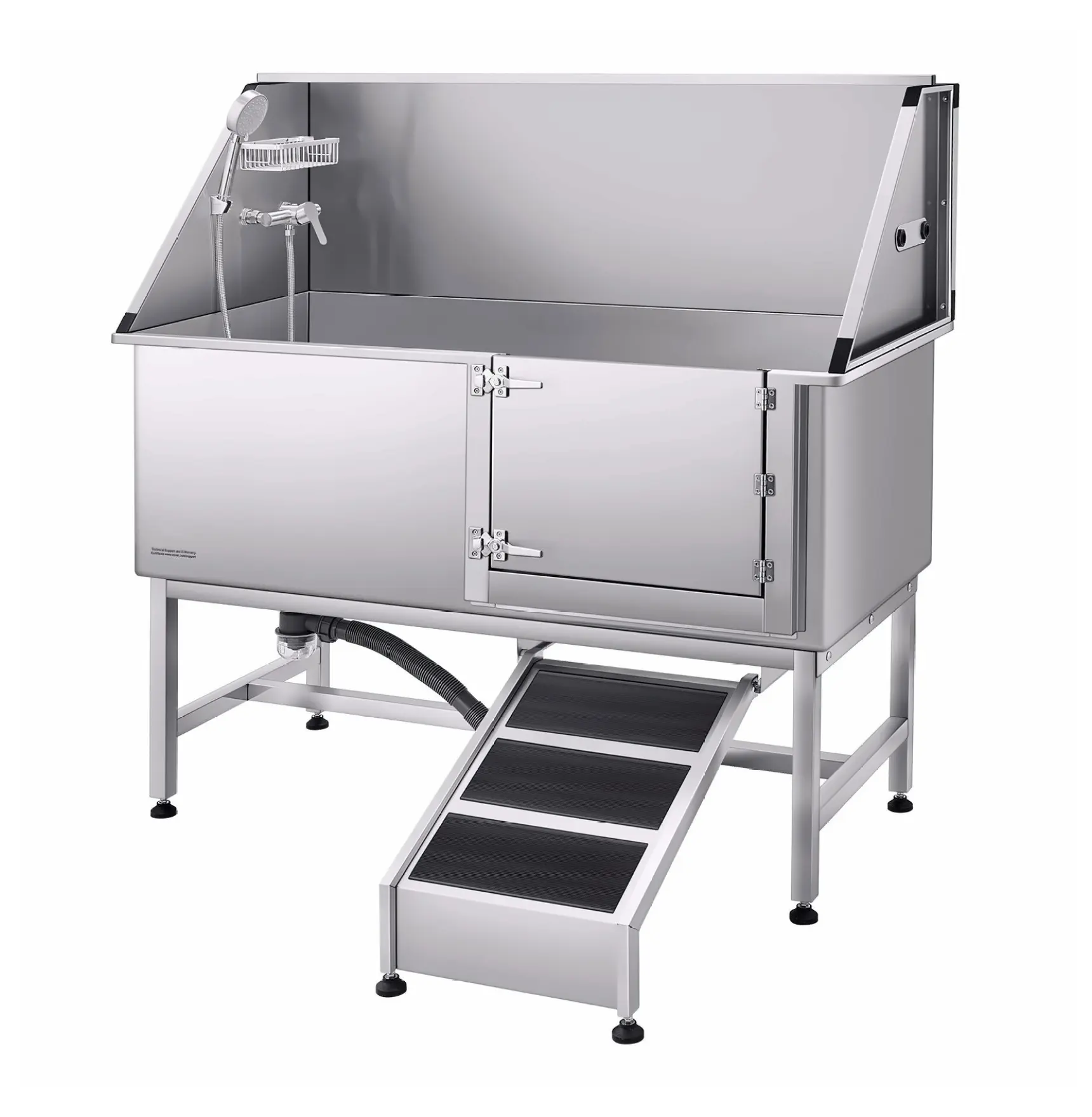 62 in Stainless Steel Dog Grooming Bathtub, Walk-In Ramp Access, Right Leakproof Sealing Door, 440 lbs Capacity, Adjustable Pressure Settings, PE Water Filter Board for Large/Medium Pets