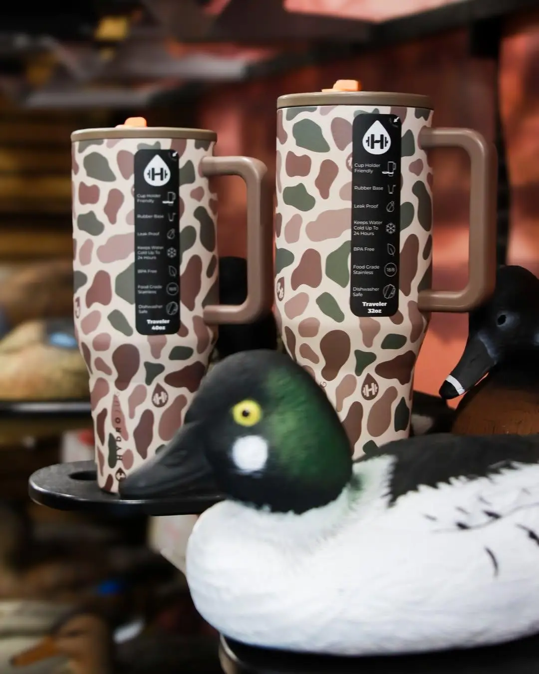 40oz Retro Classic Stainless Steel Insulated Tumbler (2000+ ml) - HydroJug Traveler, Duck Camouflage, Flip-Top Straw Design, Leak-Proof Seal, 100% Release Rate, Unisex Portable Kitchenware Drinkware Vacuum Flask