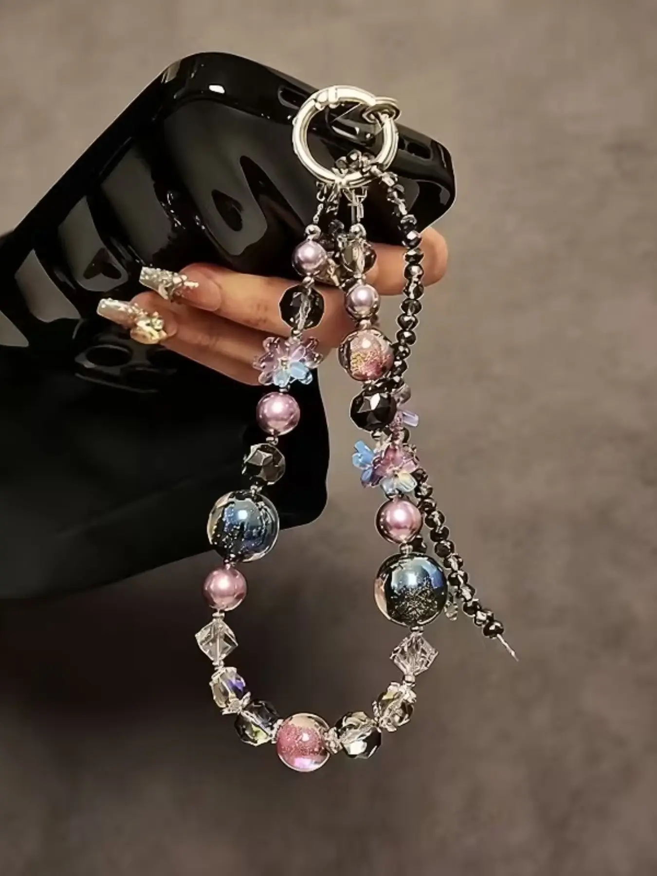 Luxury Amethyst Beaded Wrist Strap, Elegant Aesthetic Handheld Chain for Phone Cases, Car Keys & Bags, Premium Crystal Charm Keychain, Phone Charms, Phone Accessories