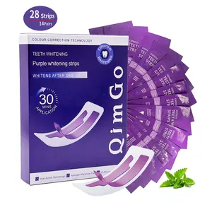 Purple Teeth Whitening Strips Kit, 28 Strips for 14 Days Treatment, Non-Slip Enamel-Safe Non-Sensitive Whitener for Coffee & Wine Stains Removal, Oral, Cheek, Retractor