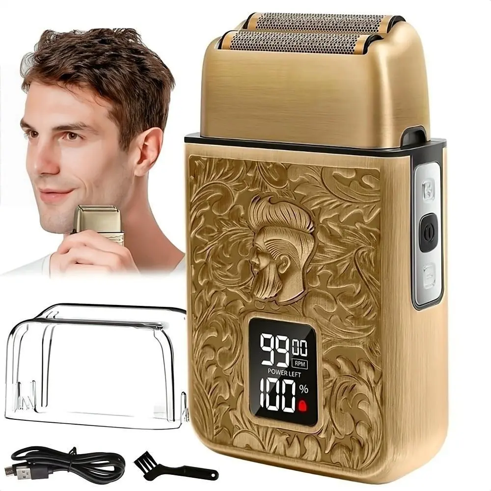 Largner Vintage Zinc Alloy Body Rechargeable Shaver, Full Body Wash Electric Razor, Perfect Gift for Boyfriend Father's Day