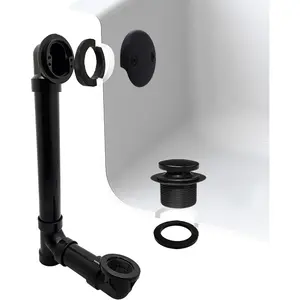 A4931-62 1-1/2" x 12" Bath Waste & Overflow Assembly with Tip-Toe Drain Plug and 2-Hole Faceplate - Sch.40 ABS Pipe, Matte Black