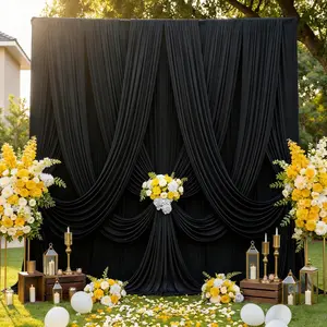 30ftx12ft Wrinkle Free Black Backdrop for Wedding Parties, 6 Panels 5x12 ft Long Backdrop Drapes Black Photo Back Drop Cloth for Parties Photography Background