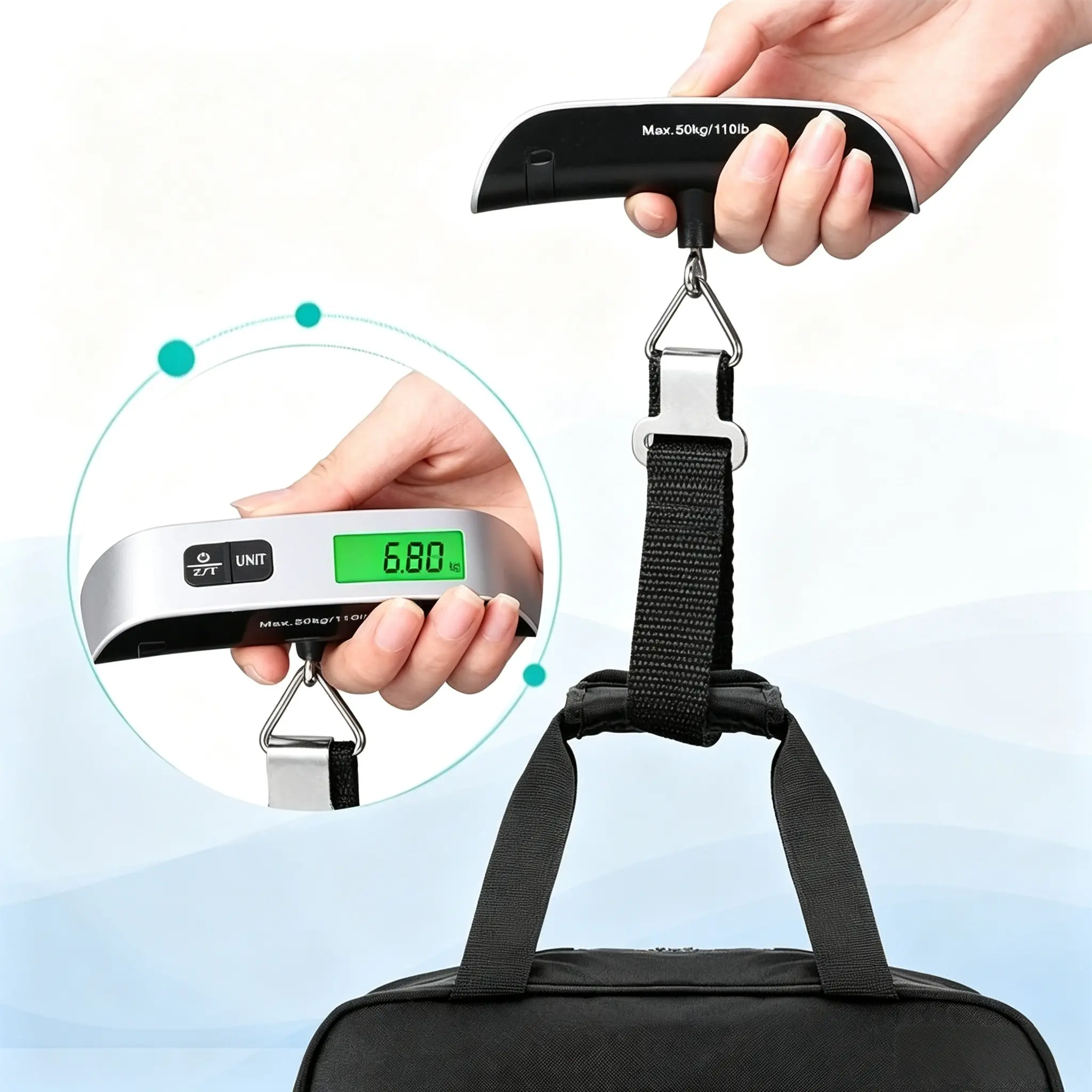 Portable Digital Luggage Scale, 110lb/50kg Handheld Electronic Scale with Backlight LCD Display, Tare Function, Perfect for Travel, Suitcase, Baggage, and Outdoor Use rubber paint accessory weight Rechargeable Digital Scale weighing tool