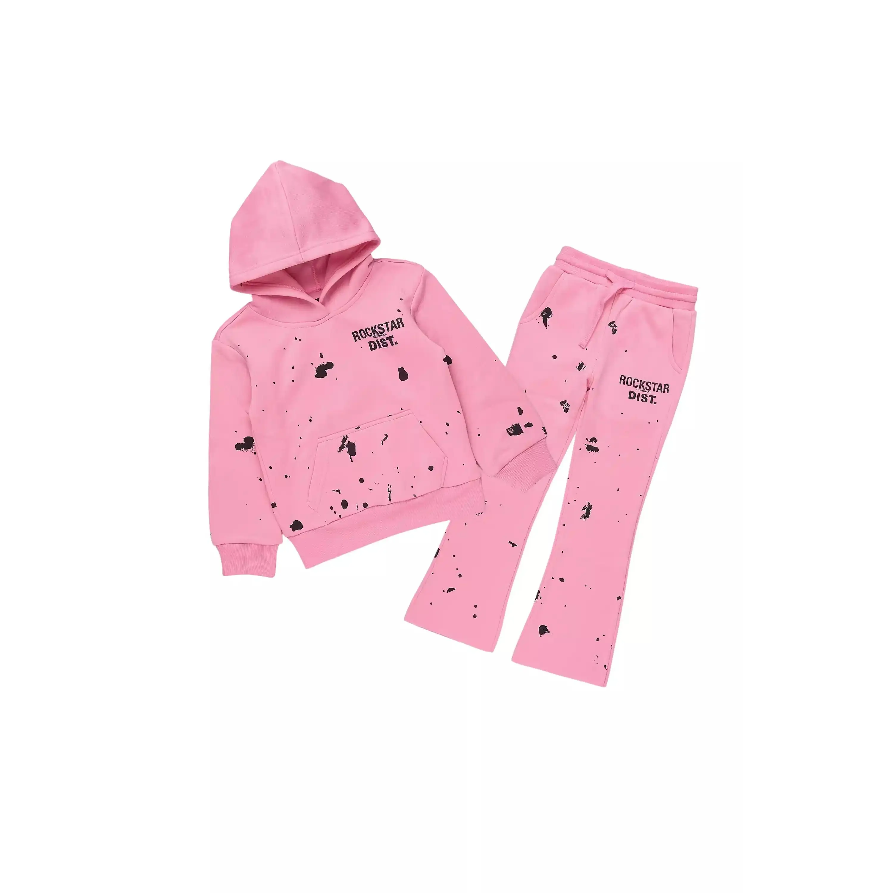Girls Hadley Light Pink Hoodie Stacked Flare Track Set