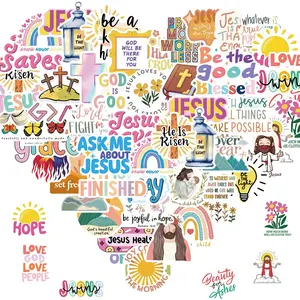 Jesus Christian Sticker, 52pcs/set Sticker Packs Waterproof Vinyl Religious Bible Verses Faith Sticker, Decorative Sticker for Water Bottle, Laptop, Ornaments