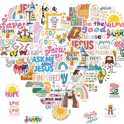 Jesus Christian Decal Sticker, 52pcs/set Sticker Packs Includes Sticker, Waterproof Vinyl Religious Bible Verses Faith Sticker, Decorative Waterproof Stickers for Water Bottle, Laptop, Ornaments