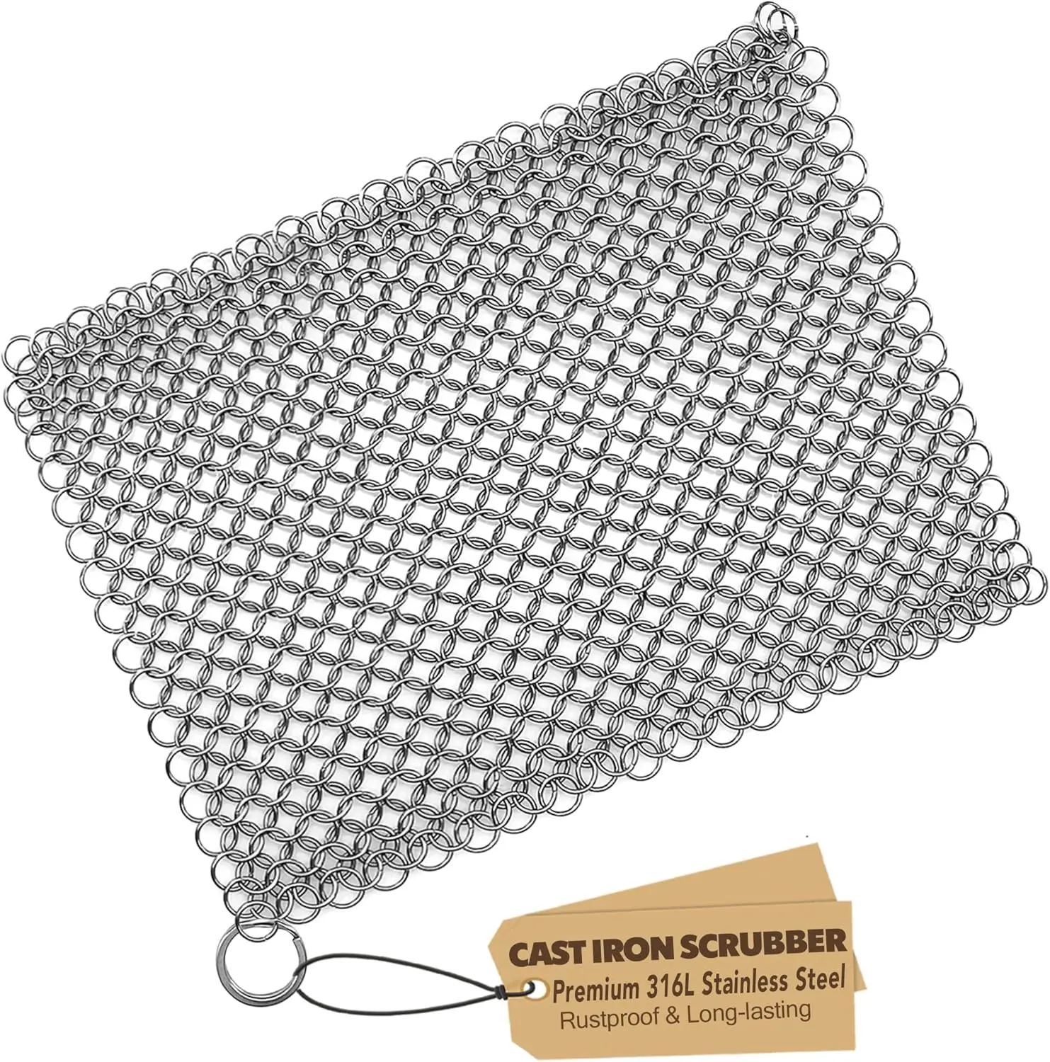 Cast Iron Chainmail Scrubber, 316L Stainless Steel Cleaner 8x6 in | Effectively Removes Residue Without Damaging Cast Iron Seasoning, Suitable For Skillets, Griddles, Grills, And Cookware