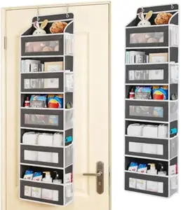 2026 New Over-The-Door Hanging Storage Box – 5-Tier Heavy Duty 20KG Organizer with 5 Large Pockets & Clear Mesh Rack, Anti-Tip Fabric Shelf, Compact Space-Saving Solution for Bedroom, Bathroom, Kitchen & Pantry Home Organization