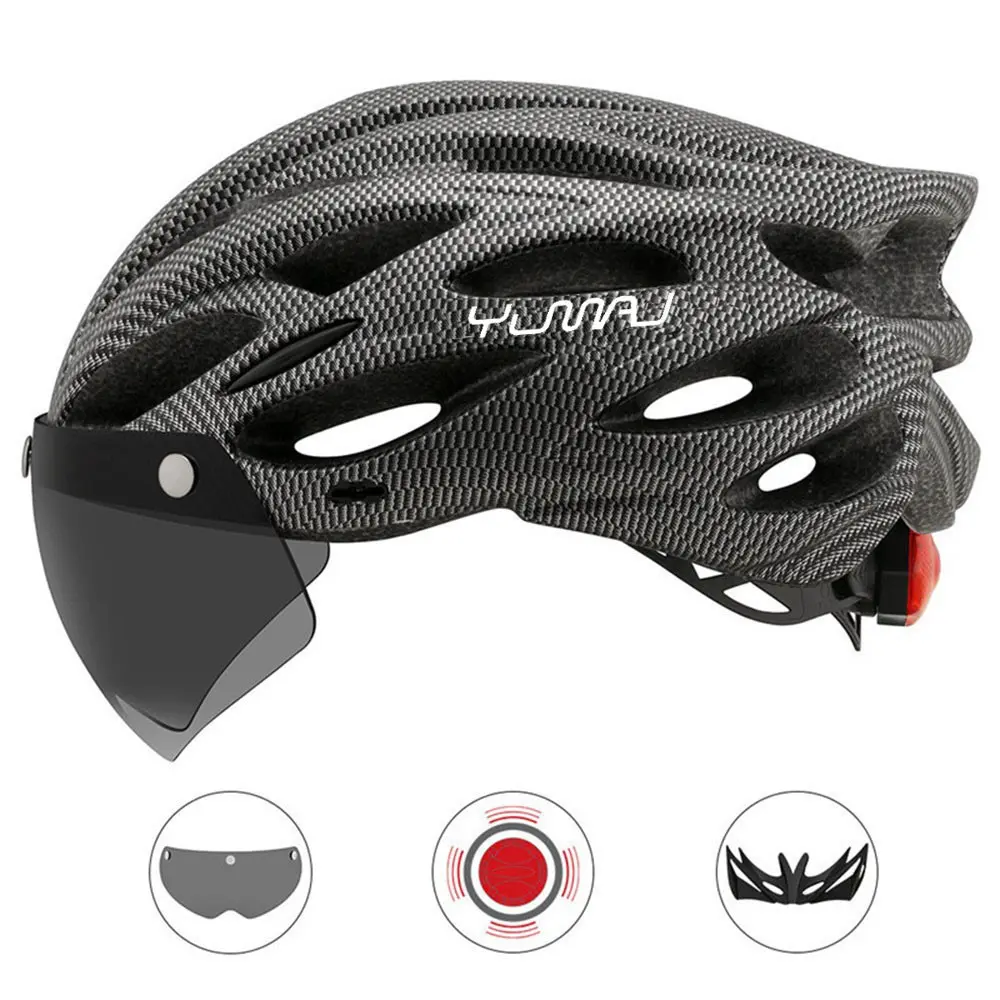Brand new popular YUMAJ 230g Ultra Lightweight Bicycle Helmet MTB Mountain Bike Helmet for Adults Integrated Design cycling with Removable Sunshade and Goggles Safety Light Included Bike Accessories