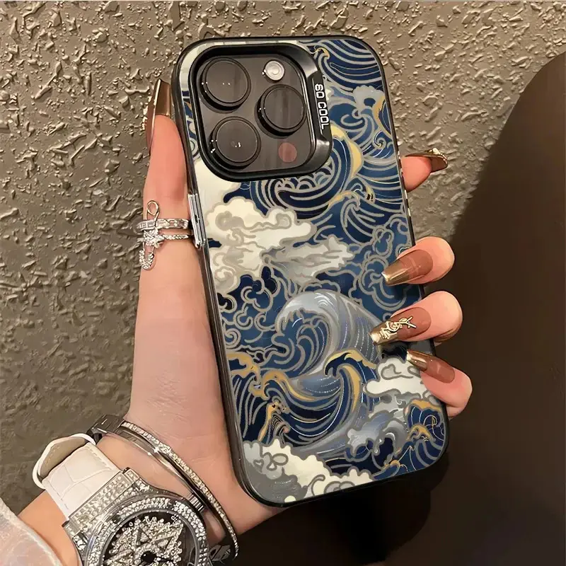 Japanese ripple-plated silver IMD phone case, shockproof hard shell, perfectly fits iPhone 17/16/15/14/13/12/11/X/XS/XSMAX/XR/7/8/16E, an ideal holiday gift for friends, family, or yourself., Cover, Accessories, Smartphone, Cellphone