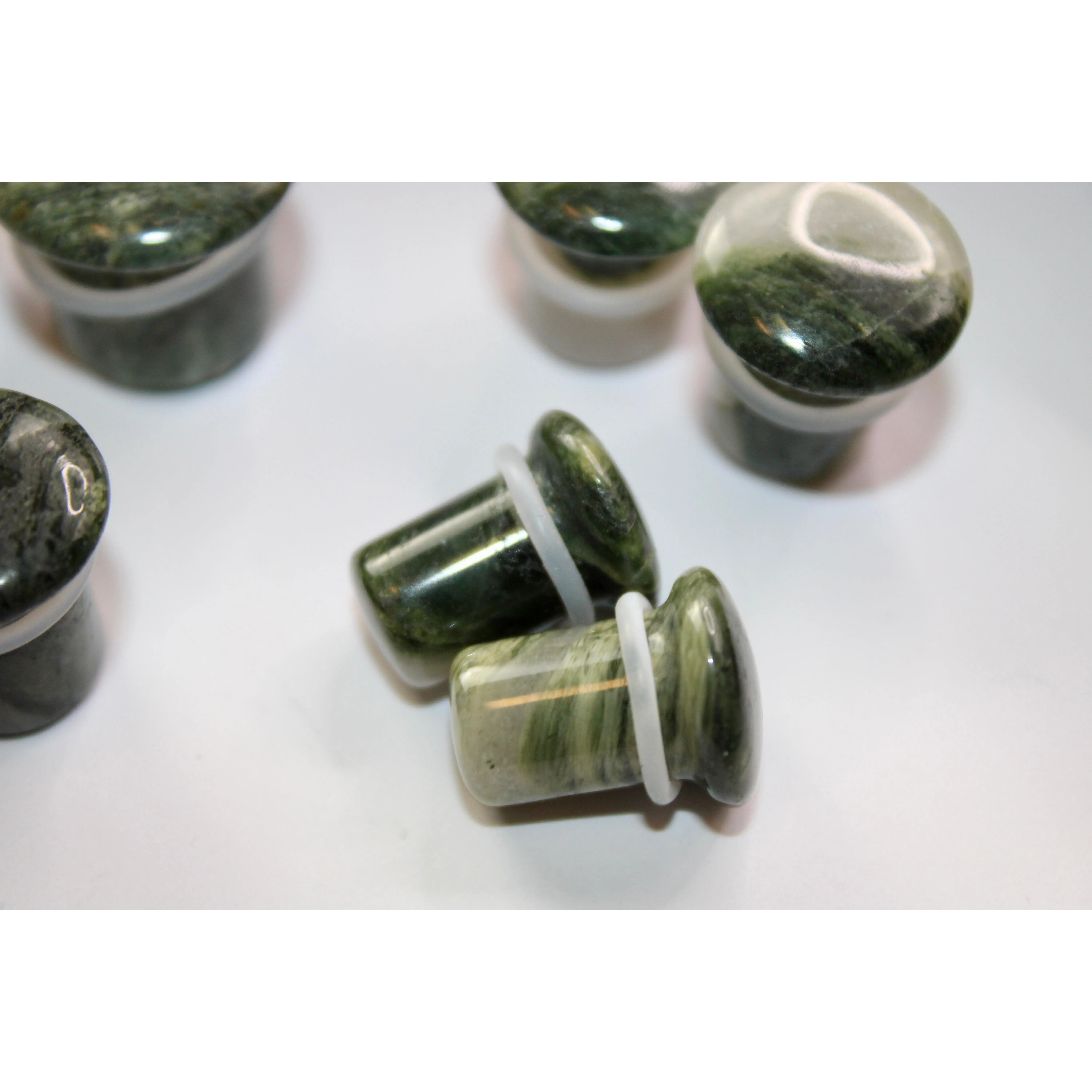Green Line Jasper Stone Single Flare for Gauged Ears