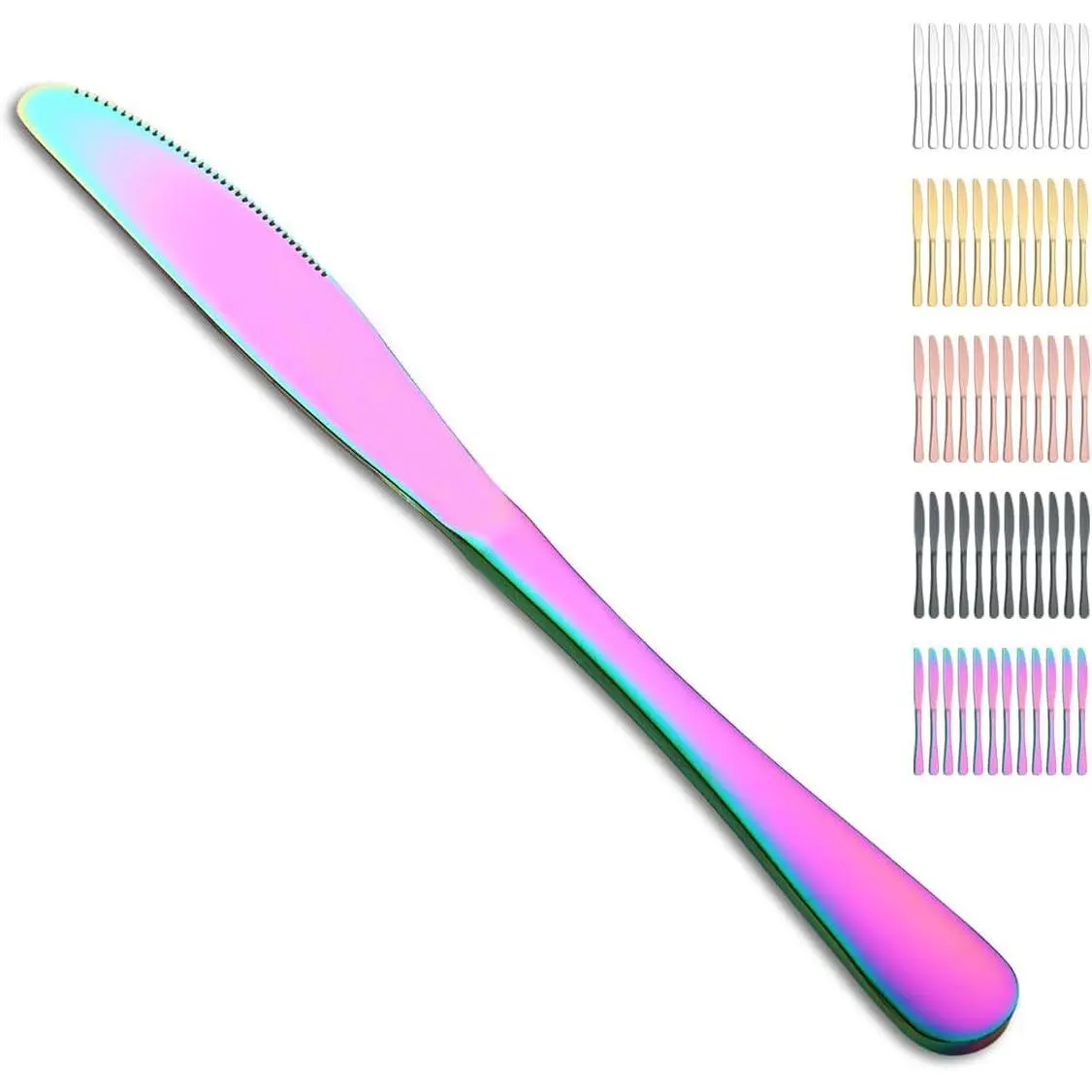 Evanda Rainbow Dinner Knives 12 Pieces,Titanium Plating Rainbow Stainless Steel Steak Knives Set Table Knives, Flatware Butter knife Knives Set Cutlery Set, Dishwasher Safe