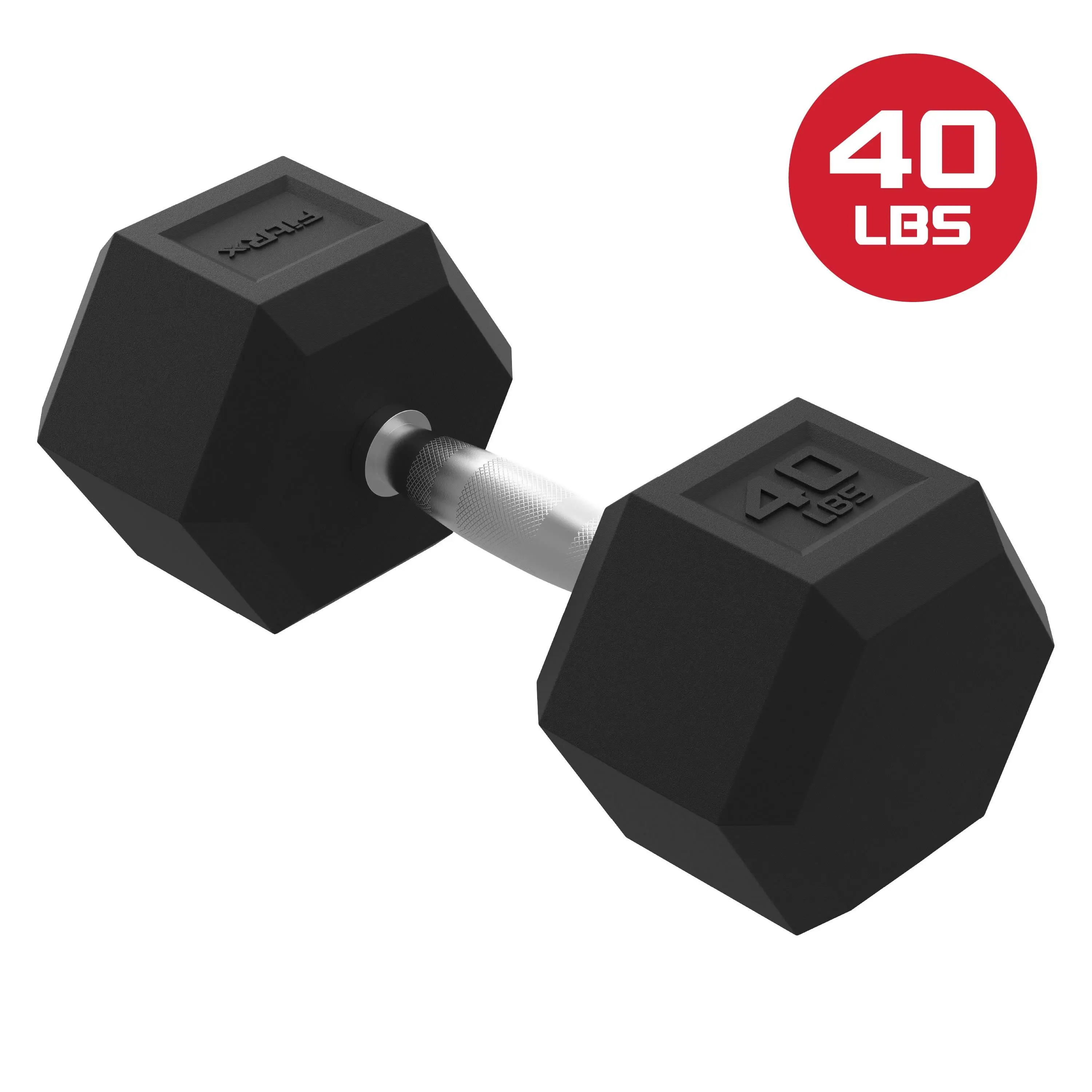 FitRx 40lbs Rubber Hex Dumbbell – Solid Steel Handle, Durable Rubber Coating, Anti-Roll Weight for Fitness, Single