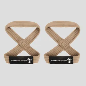 Gymreapers Figure 8 Lifting Straps, Khaki - Durable, Cotton Strength Design for Deadlift, Axle, and Barbell - Sports & Outdoor Accessories