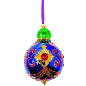Sapphire Sparkling Gem Glass Christmas Bauble