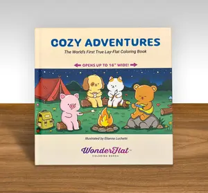 WonderFlat Coloring Book – Cozy Adventures | Premium True-Flat Coloring Book for Adults & Kids | Cozy Animal Scenes, Thick Pages, Screen-Free Creativity