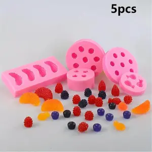 Fruit Shaped Jelly Making Silicone Molds, 5pcs/set 3D Mini Fruit Mold, Orange Blueberry Silicone Mold for Cupcake Decorating, Chocolate Making Mold