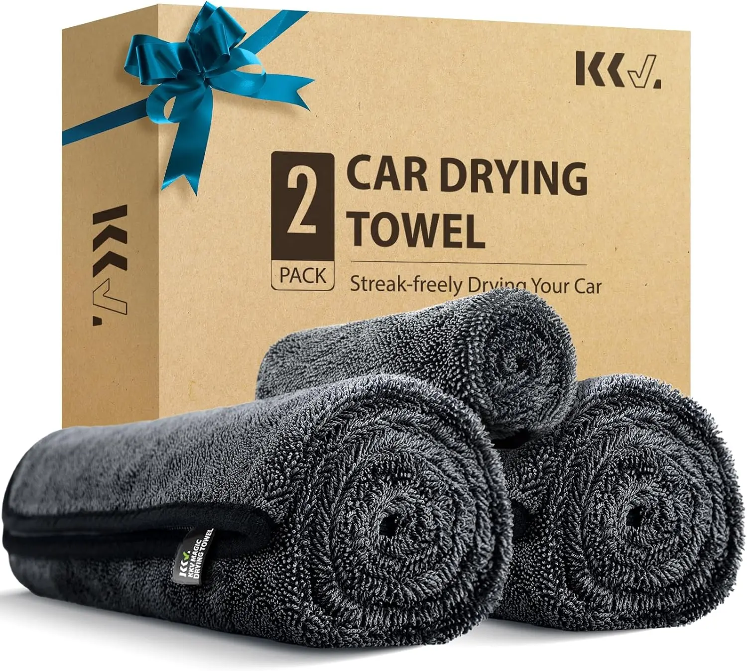 KKV Magic Soft Microfiber Car Drying Cloths 2-Pack (24x35 in) - Twisting Yarn Tech, Super Absorbent, Scratch-Free, Quick Dry, Machine Washable, Microfiber Cleaning Cloths for Car Detailing, Auto Accessories, Car Stuff