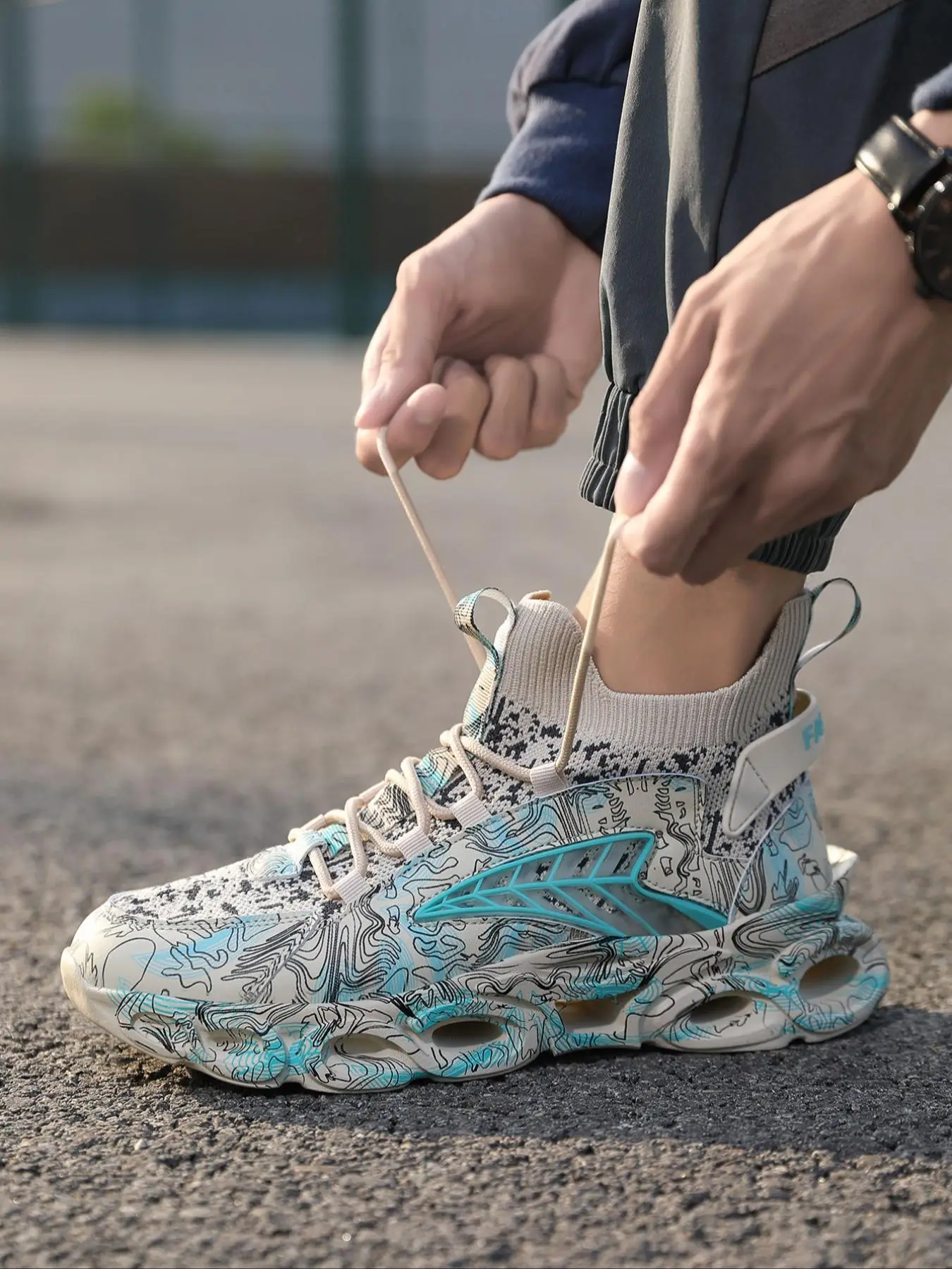 Street Random Print Chunky Sneakers & Trainers for Running, Boy Athletic Breathable Sports Shoes, Fashion Mens Sneakers for Daily Footwear & Walking S