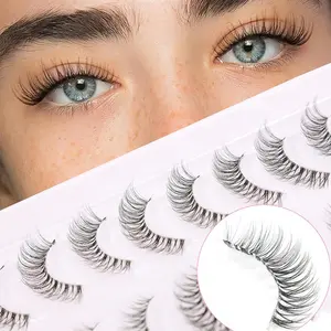 Natural Curling Fake Eyelashes, Fluffy False Eyelashes for Lashes Extensions, 10 Pairs Reusable False Eyelashes, False Eyelashes for Women & Girls Eye Makeup Enhancement, Cosmetic