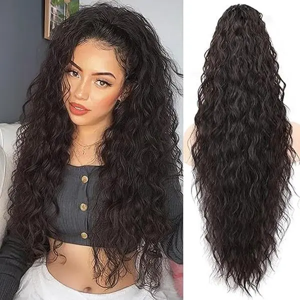 Ponytail Extension for Women, 30 Inch Long Curly Fluffy Synthetic Hair with Drawstring and Claw Clip Base, Drawstring Ponytail, Soft Wavy Curly, High Ponytail