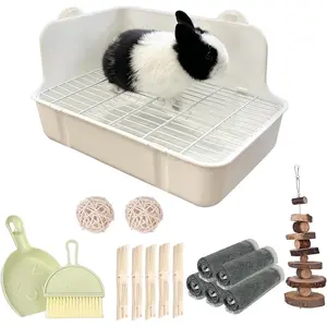 Rabbit Litter Box Bunny Litter Box Guinea Pig Potty Trainer Corner Bedding Pet Potty Pan for Rabbit Guinea Pig Ferret Small Animal Cage Accessories