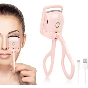 Electric Heated Eyelash Curler for Women USB Rechargeable Quick Heat-Up Multi-Temp Settings 24H Natural Curl Anti-Scald Silicone Portable Makeup Tool Pink Beauty Cosmetics