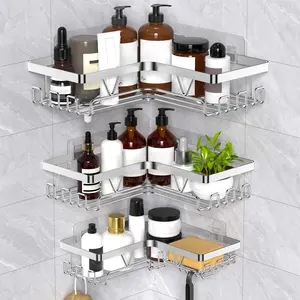 Self-Adhesive Shower Caddy Organizer Set, 3pcs Bathroom Storage Basket, Corner Holder, No Drilling Required, Home and Kitchen Decor, Bathroom Accessories Set